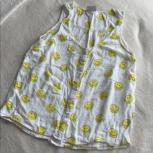 White Yellow Smiley Face Button Tank Top